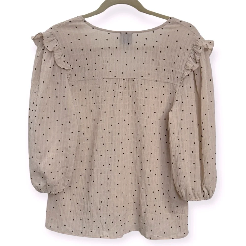 Anthropologie: W5‎ Women’s Beige Polka Dot Blouse Size L *2147